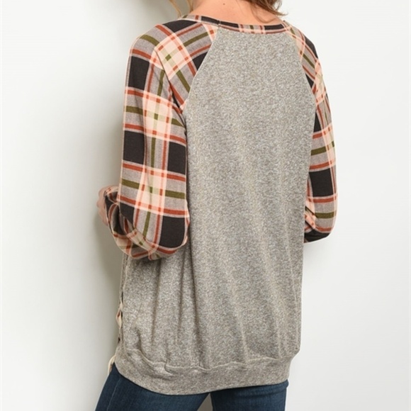 Taupe Plaid Top - Picture 2 of 2